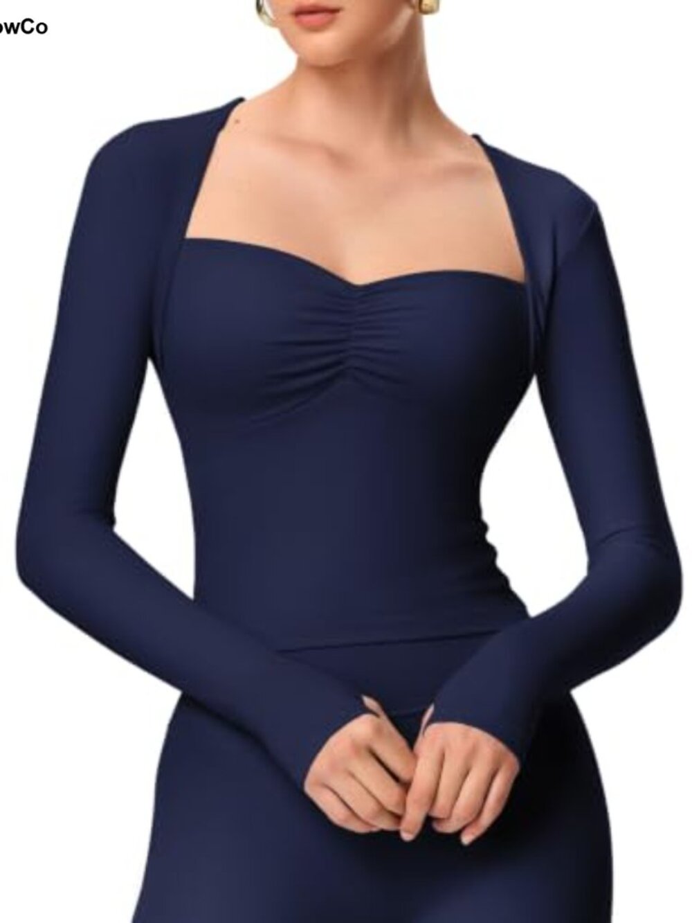 SOLUNSO Square Neck Long Sleeve Workout Top 4-Way Stretch Seamless Yoga